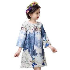 Childdkivy Whimsical Unicorn Dress Fantasy Shift Party Butterfly Floral Forrest